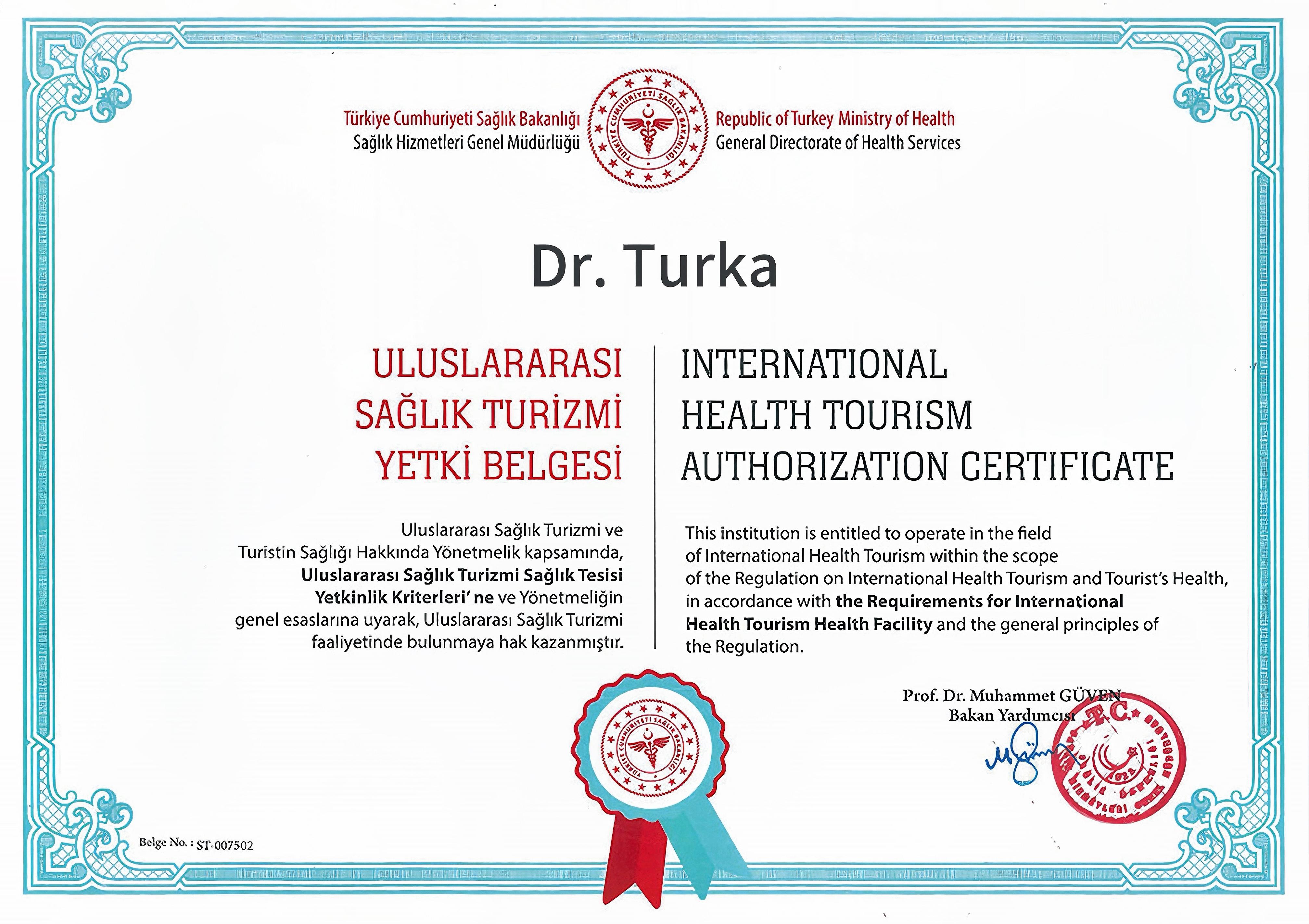 International Health Tourism Authorization Certificate